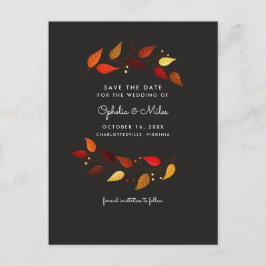 Gouache Herfst Bladeren op Zwart Save the Date Aankondigingskaart
