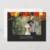 Gouache herfst bladeren op zwarte bruiloft dank u briefkaart (Voorkant / Achterkant)