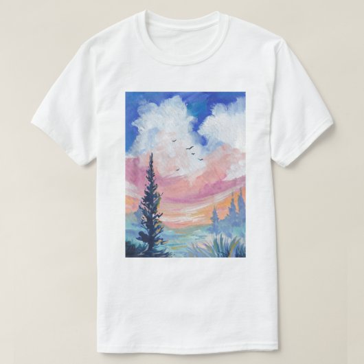 Gouache landschap natuur lucht schilderij kunst t-shirt (Design voorkant)