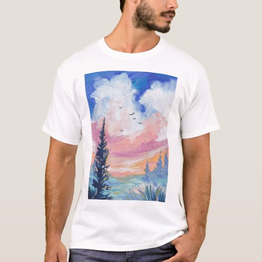 Gouache landschap natuur lucht schilderij kunst t-shirt (Voorkant)