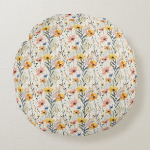 Gouache Meadow Flowers Patroon Rond Kussen