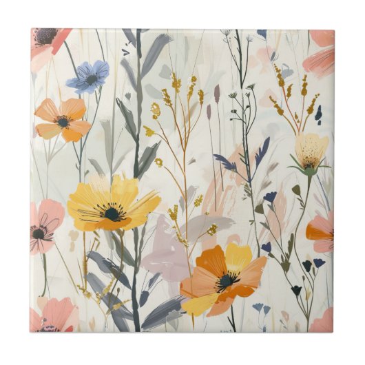 Gouache Meadow Flowers Patroon Tegeltje (Voorkant)