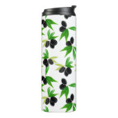 Gouache naadloos patroon met olijfboomtak, l thermosbeker (Gedraaid links)