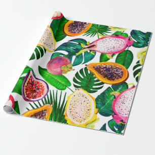 Gouache naadloos patroon met tropische bladeren en cadeaupapier