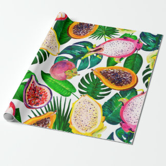 Gouache naadloos patroon met tropische bladeren en cadeaupapier