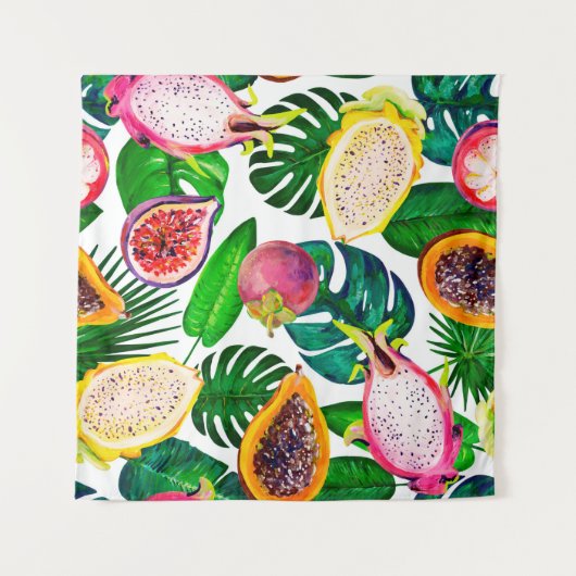 Gouache naadloos patroon met tropische bladeren en wandkleed (Voorkant (horizontaal))