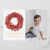 Gouache Red Winterberry Krans Foto Kerst Folie Feestdagenkaart (Voorkant)