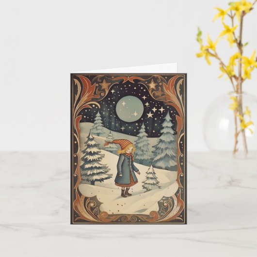 Gouache Retro Kerst Kaart (Gele Bloem)