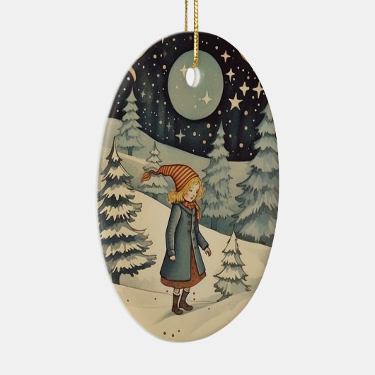 Gouache Retro Kerst Keramisch Ornament (Rechts)