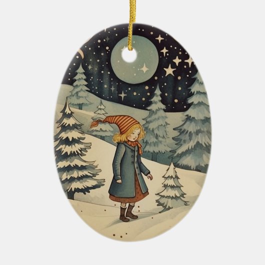 Gouache  Retro Kerst Keramisch Ornament (Voorkant)