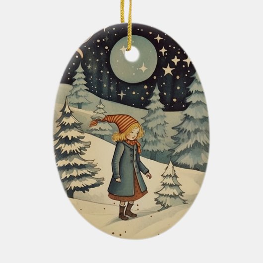 Gouache Retro Kerst Keramisch Ornament (Achterkant)