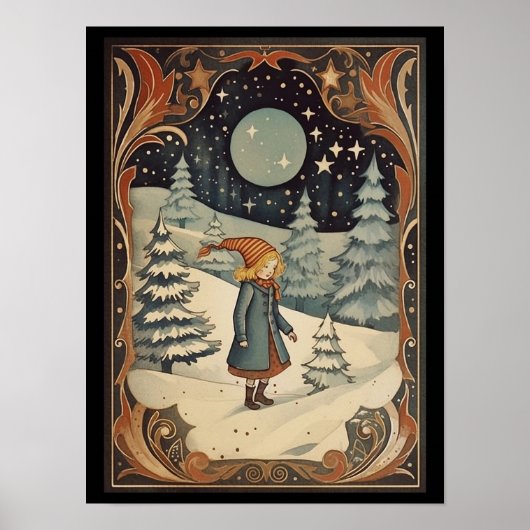 Gouache  Retro Kerst Poster (Voorkant)