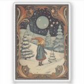 Gouache  Retro Kerst Sticker (Voorkant)