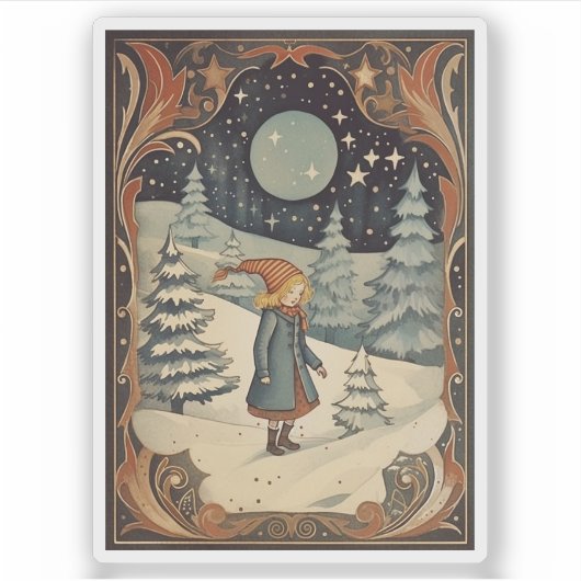 Gouache Retro Kerst Sticker (Voorkant)
