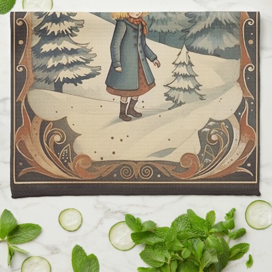 Gouache Retro Kerst Theedoek (Gevouwen)