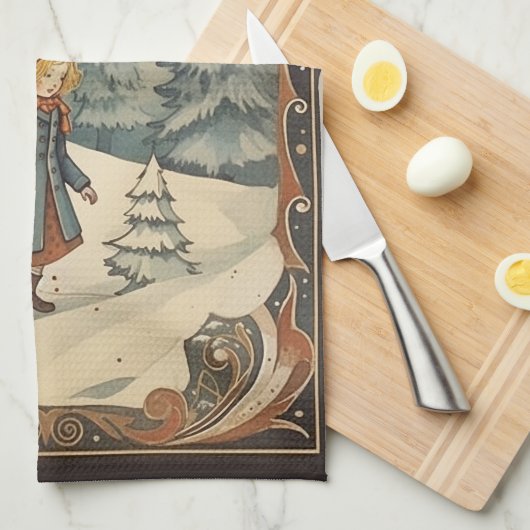 Gouache  Retro Kerst Theedoek (Quarter Fold)