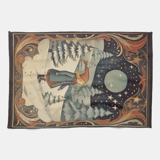 Gouache  Retro Kerst Theedoek (Horizontaal)