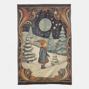 Gouache Retro Kerst Theedoek