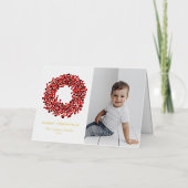 Gouache Rode Winterbes Kranz Foto Kerstmis Folie Feestdagenkaart (Voorkant)