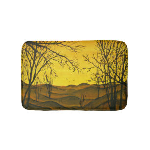 Gouache schilderij: gele lucht, bruin. badmat