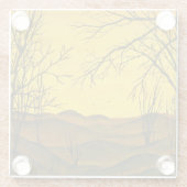 Gouache schilderij: gele lucht, bruin. glazen onderzetter (Achterkant)