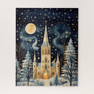  Gouache Stijlvolle Winterkerk 16x20 Legpuzzel