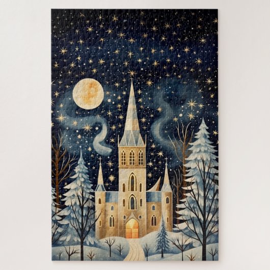 Gouache Stijlvolle Winterkerk 20x30 Legpuzzel (Verticaal)