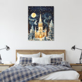 Gouache Stijlvolle Winterkerk 32x24 Canvas Afdruk (Insitu (Slaapkamer))