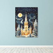Gouache Stijlvolle Winterkerk 32x24 Canvas Afdruk (Insitu (Houten vloer))