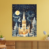 Gouache Stijlvolle Winterkerk 32x24 Canvas Afdruk (Insitu (Woonkamer))