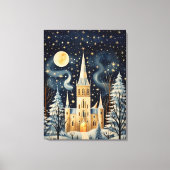 Gouache Stijlvolle Winterkerk 32x24 Canvas Afdruk (Voorkant)