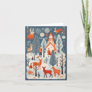 Gouache Vintage Retro Kerstmis Kaart