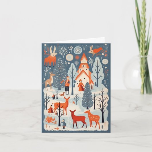 Gouache Vintage Retro Kerstmis Kaart (Voorkant)