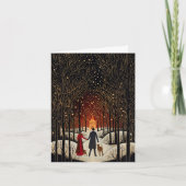  gouache winterpaar en kerkelijke blanco notitiekaartje (Voorkant)