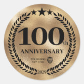 Goud 100e Jubileum Zakelijke Logo Ronde Sticker (Voorkant)