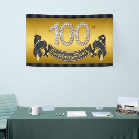 Goud 100e verjaardagsfeestje spandoek (Beurs)