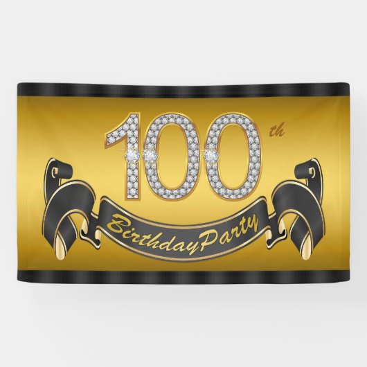Goud 100e verjaardagsfeestje spandoek (Horizontaal)