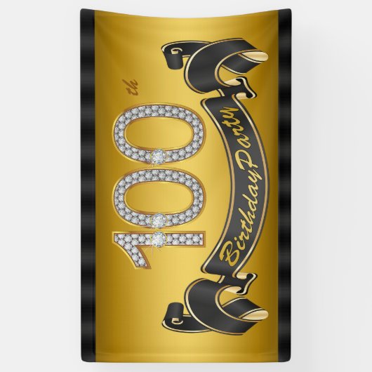 Goud 100e verjaardagsfeestje spandoek (Verticaal)