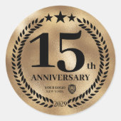 Goud 15e Jubileum Business Logo Herdenking Ronde Sticker (Voorkant)
