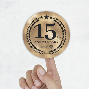 Goud 15e Jubileum Business Logo Herdenking Ronde Sticker