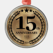 Goud 15e Jubileum Zakelijke Logo Kerst Metalen Ornament (Voorkant)