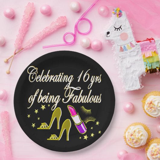 GOUD 16 & FABULOUS DIVA DESIGN PAPIEREN BORDJE (Feest)