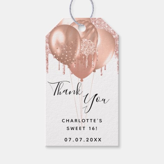 Goud 16 roos goud ballon bedankt cadeaulabel (Voorkant)