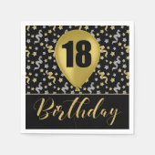 Goud 18 Verjaardag in Goud en Zilver op Zwart Servet (Voorkant)