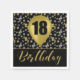 Goud 18 Verjaardag in Goud en Zilver op Zwart Servet