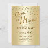 Goud 18e verjaardagsfeest kaart (Voorkant)