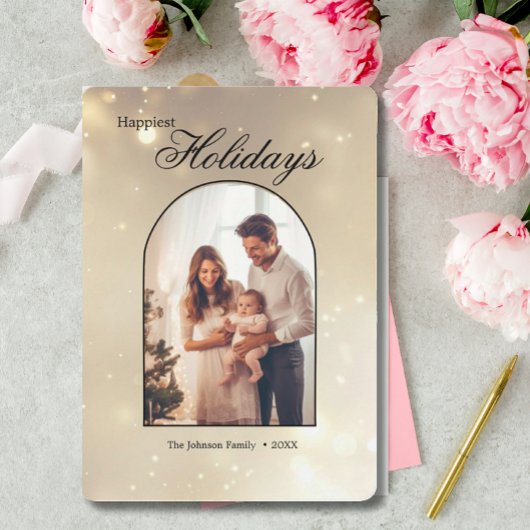 Goud 1 Fotoboog Modern Kerstmis Gelukkig Feestdagenkaart