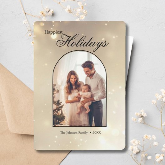 Goud 1 Fotoboog Modern Kerstmis Gelukkig Feestdagenkaart