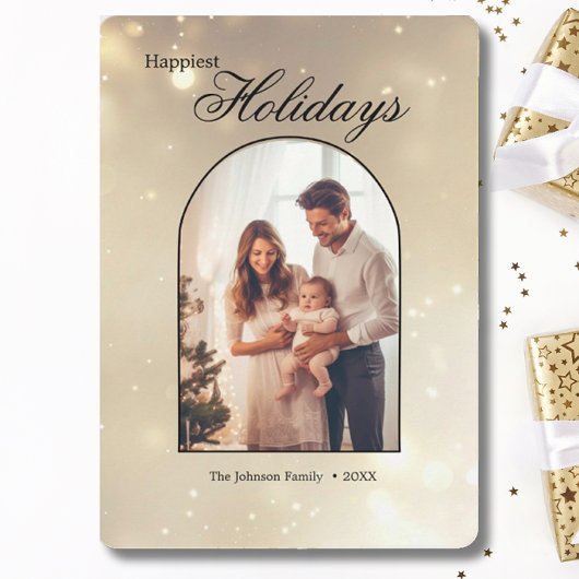 Goud 1 Fotoboog Modern Kerstmis Gelukkig Feestdagenkaart