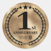 Goud 1e Jubileum Business Logo Herdenking Ronde Sticker (Voorkant)